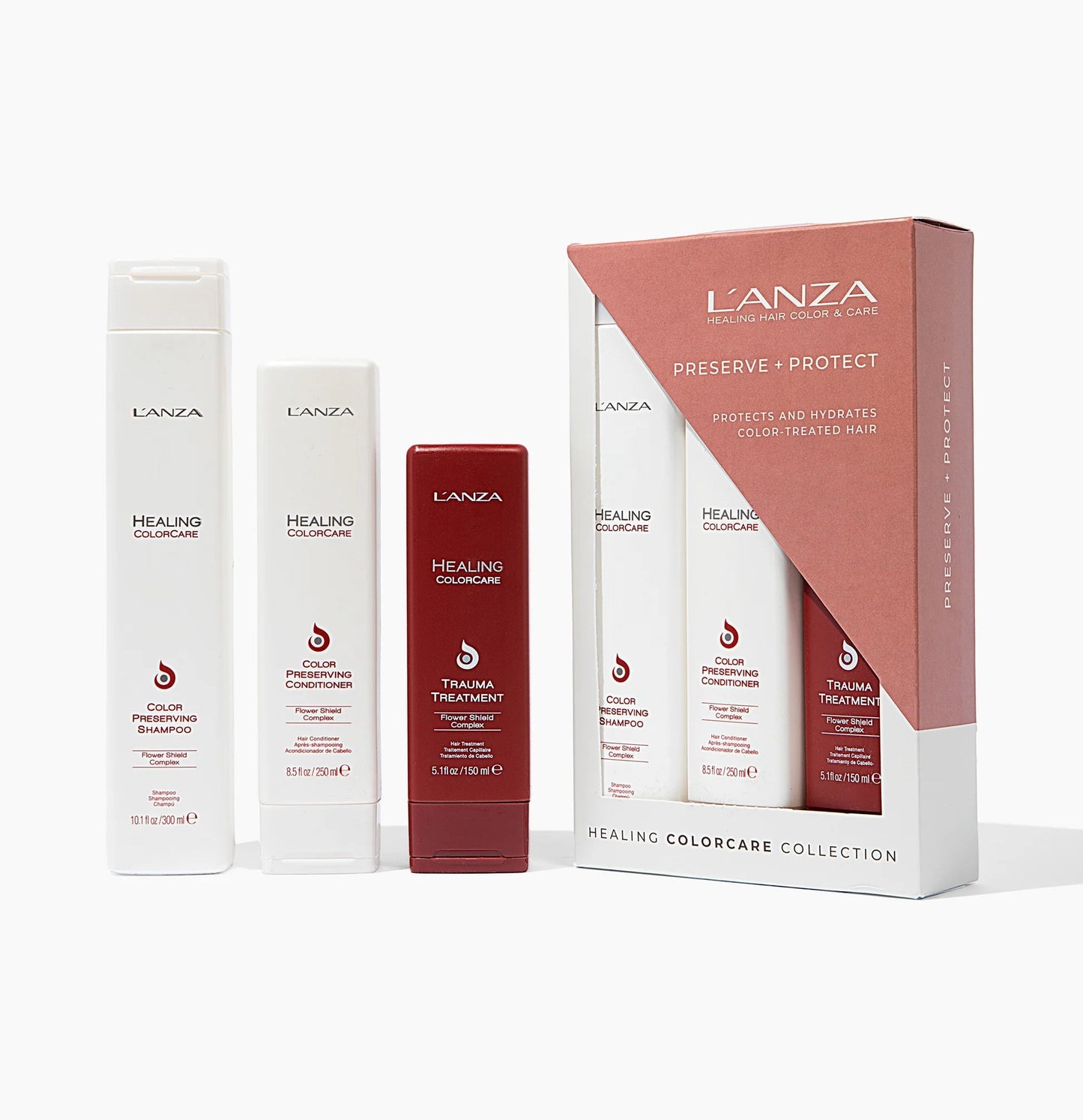 L'ANZA Healing ColorCare Holiday Gift Set Trio, Color-Preserving Shampoo, Conditioner & Trauma Treatment Deep Conditioning Hair Oil in Gift Box, Hair Care for Dry, Damaged Hair (10.1/8. Fl Oz)