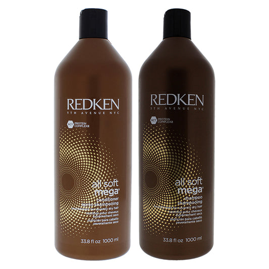 All Soft Mega Shampoo and Conditioner Kit by Redken for Unisex - 2 Pc Kit 33.8oz Shampoo, 33.8 Conditioner