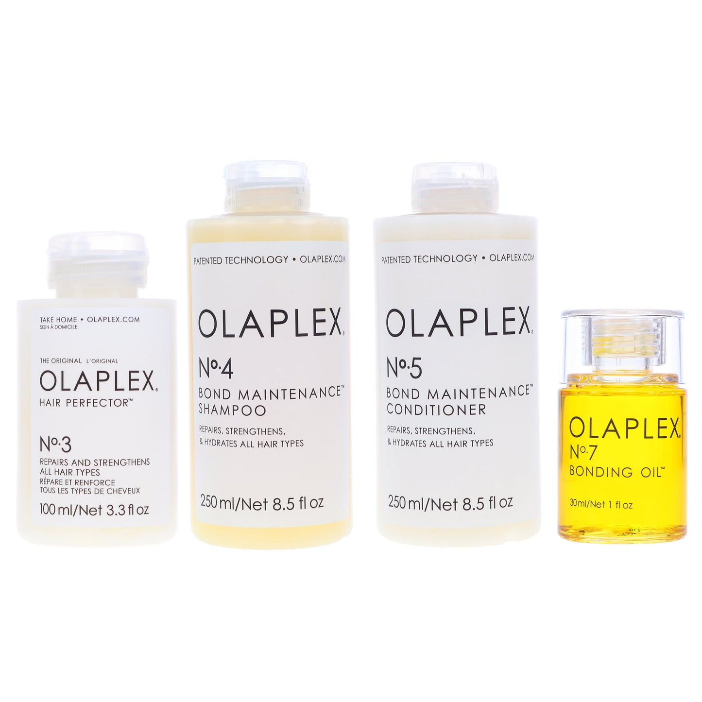 Olaplex No. 3 Hair Perfector 3.3 oz, No.4 Bond Maintenance Shampoo and No. 5 Bond Maintenance Conditioner 8.5 oz & No. 7 Bonding Oil 1 oz Combo Pack
