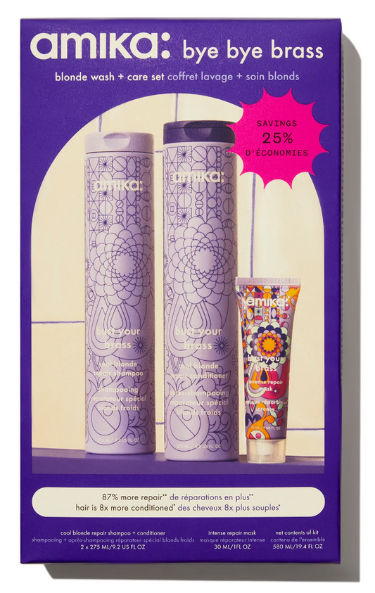 Amika Bust Your Brass Cool Blonde~ Shampoo ,Conditioner 9.2oz & Free Mask 1oz