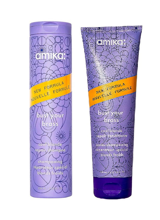 Amika Bust Your Brass Cool Blonde Shampoo 10 oz and Conditioner 8.45 oz Duo - New Formula