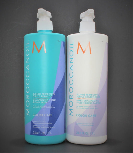 Moroccanoil Blonde Perfecting Purple Shampoo and Conditioner 33.8 oz Set