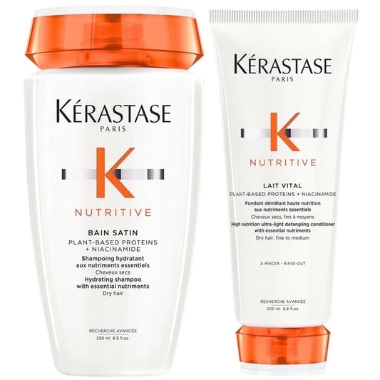 Kerastase Nutritive Bain Satin Shampoo, 8.5 oz and Lait Vital Conditioner, 6.8 oz