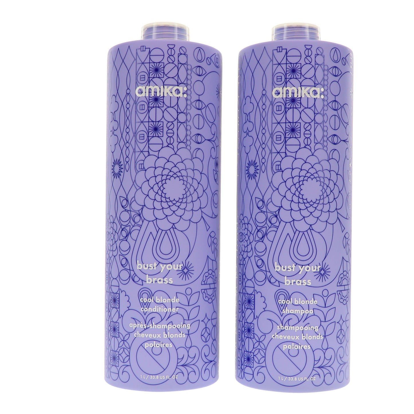 Amika Bust Your Brass Cool Blonde Shampoo 33.8 oz & Conditioner 33.8 oz Combo Pack