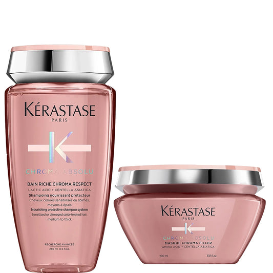 Kerastase Chroma Absolu Bain Riche Chroma Respect Color-treated Shampoo for Sensitize or Damaged Hair, 8.5 oz & Mask Chroma Filler 6.8 oz set
