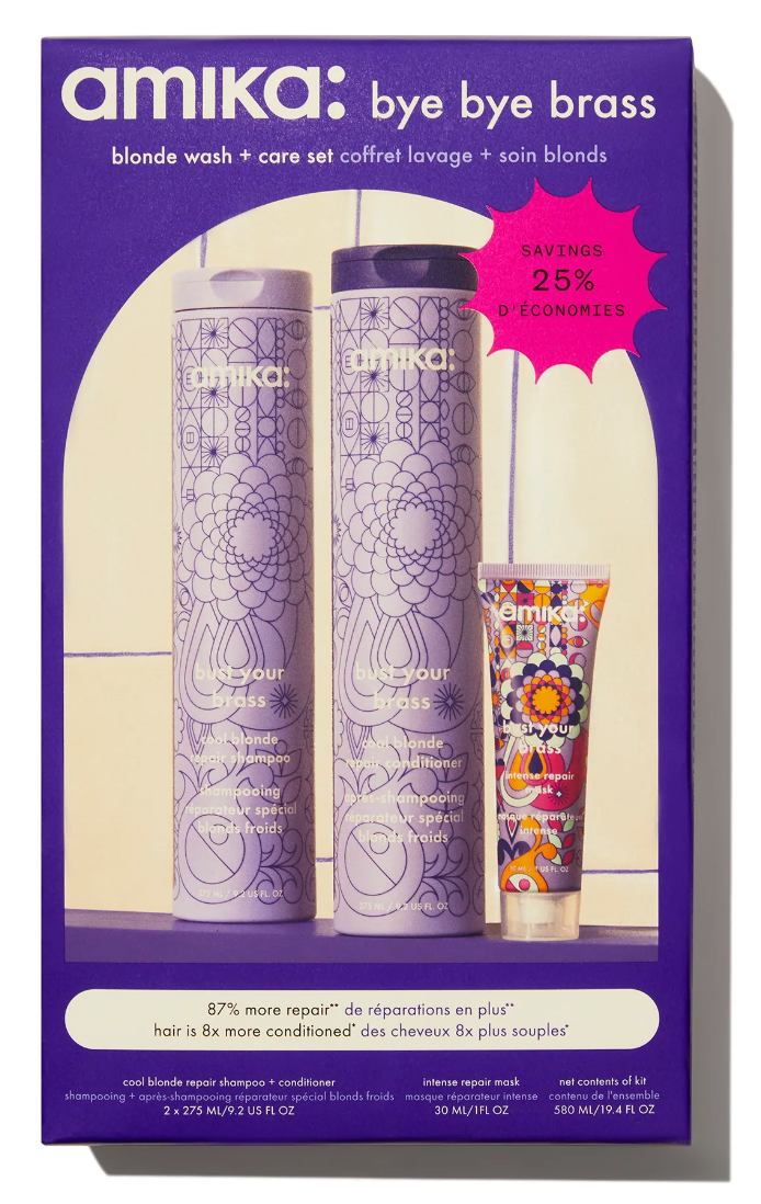 Amika Bust Your Brass Cool Blonde~ Shampoo ,Conditioner 9.2oz & Free Mask 1oz