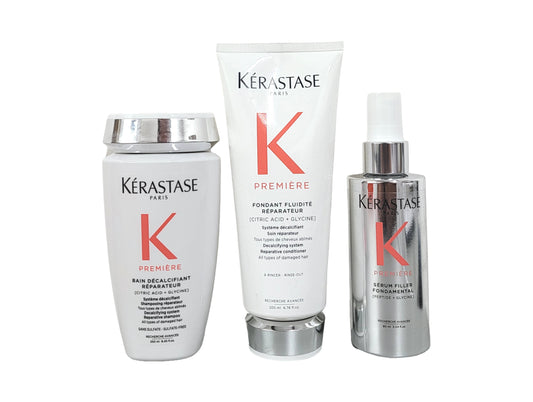 Kerastase TRIO Premiere Sulfate-Free Hair Repair Shampoo 8.5oz, Fondant Fluidite 6.76oz and Serum Filler Fondamental 3.04 oz
