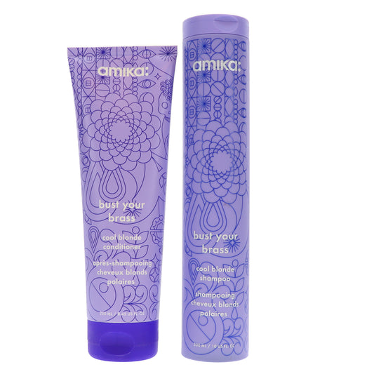 Amika Bust Your Brass Cool Blonde Shampoo 10 oz & Conditioner 8.45 oz Combo Pack