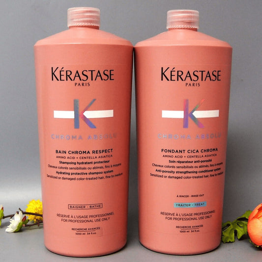 Kerastase Chroma Absolu BAIN CHROMA RESPECT and FONDANT CICA CHROMA 34oz each