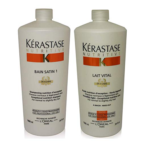 Kerastase Bain Satin 1 Shampoo and Lait Vital Conditioner 34oz Duo