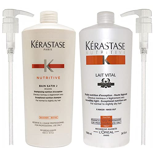 Kerastase Nutritive Bain Satin 2 & Lait Vital Duo Liter 34 oz Pumps